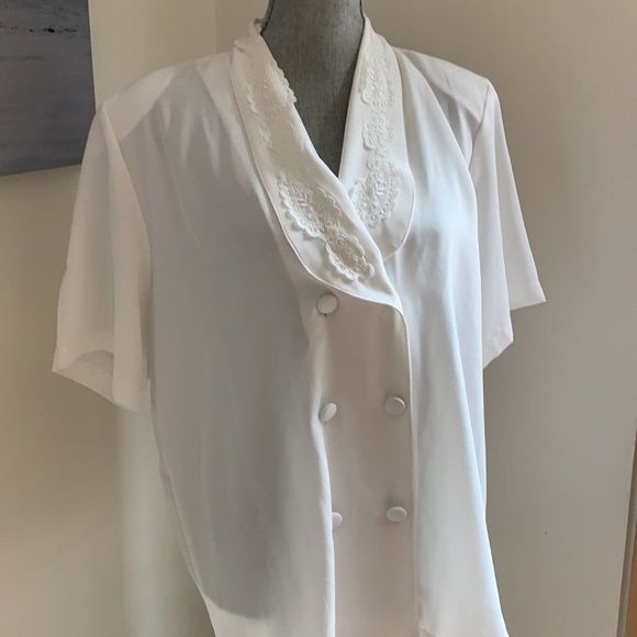 🌈 3/$20 Vintage 1980s  lace collar cottage core prairie white blouse - Picture 3 of 9